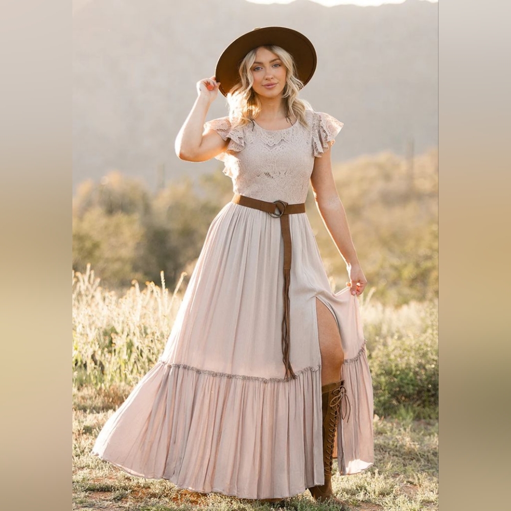 Joyfolie Macienne Dress In Taupe Size Small